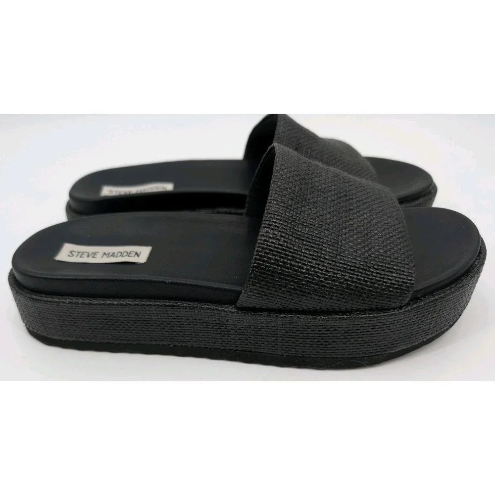 Steve Madden Kasper Slide Black Woven Platform Slip Ons Size 10 - Picture 1 of 9